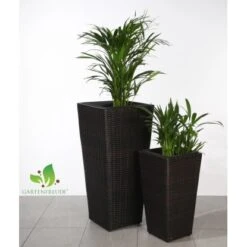 Gartenfreude Pflanzkübel Polyrattan Bicolour Braun Verschiedene Größen 2er-Set -Pola Pflanz Geschaft 160000 4655 pt01