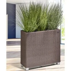 Gartenfreude Raumteiler Pflanzkübel Polyrattan 76 Cm X 26 Cm Mocca Mit Alu-Füßen -Pola Pflanz Geschaft 160207 4655 4