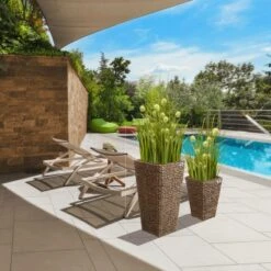 Gartenfreude Pflanzkübel Set Wasserhyaz. 38 X 38 X 77 Cm + 28 X 28 X 43 Cm Braun -Pola Pflanz Geschaft 4251083910441 4655 7