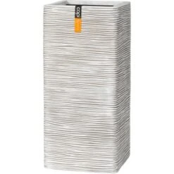 Capi Pflanzsäule Nature Outdoor Rechteckig Riffel I 26 Cm X 26 Cm X 58 Cm Elfenb