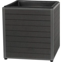 WPC Quader Monaco Anthrazit Mit Alurahmen Grau Mit PP-Pflanzeinsatz 43x43x42 Cm